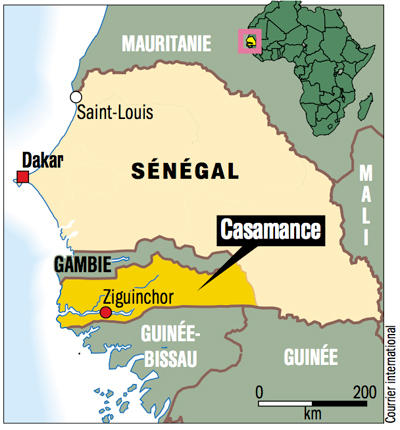 Geographical representation of the Casamance region in the map of Senegal.